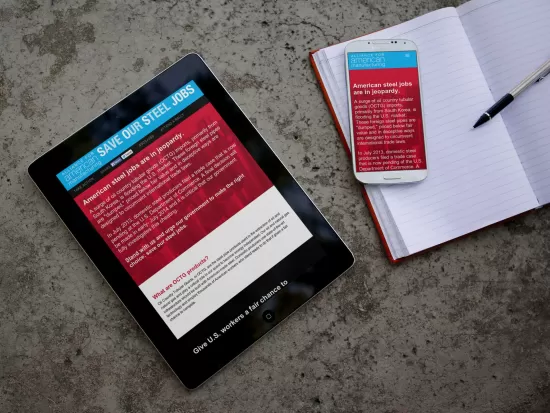 AAM campaign website displayed on iPad and Samsung phone