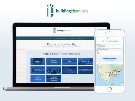 BuildingClean.org website, shown on two devices