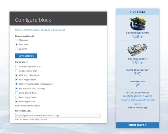 Side by side screenshots showing block configuration form and the resulting displayed block