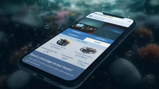Mockup of Nautilus Live mobile homepage displayed on a phone