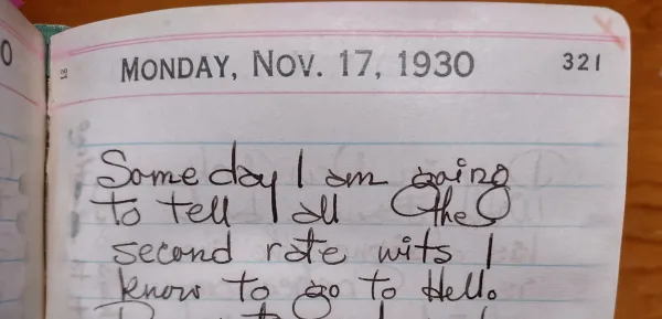 Diary entry for Monday, Nov 17, 1930, which reads, "Someday I am going to tell all the second rate wits I know to go to Hell!"